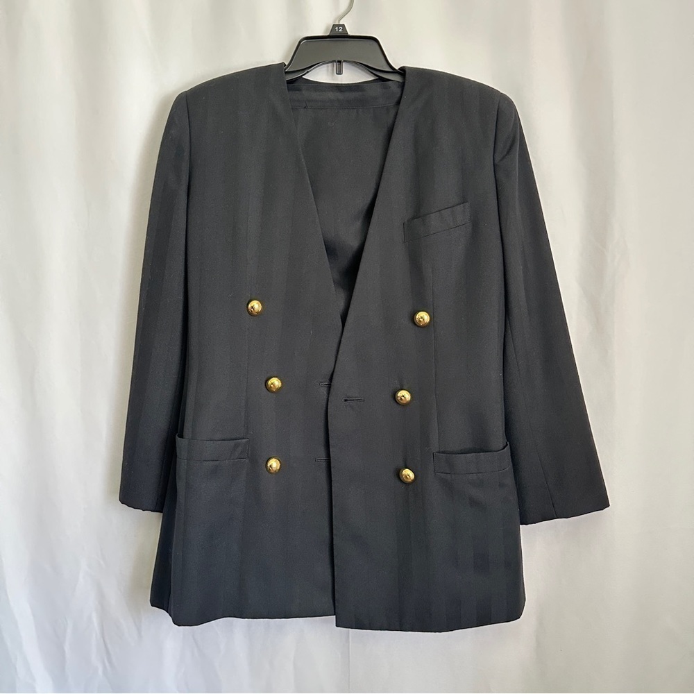 Vintage 90s Worthington Women's Skirt Jacket Set in Black & Gold Buttons sz 4-6